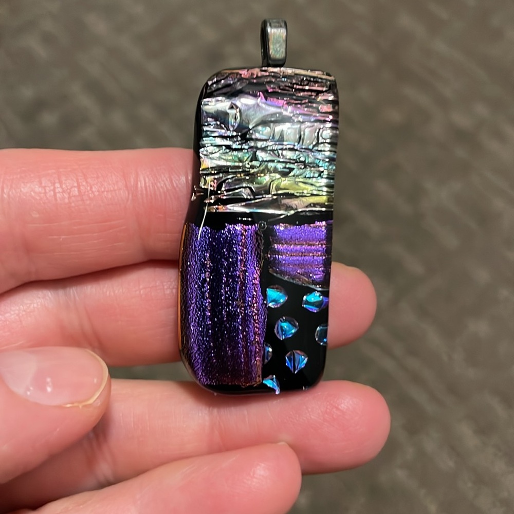 Handmade Glass Pendant Iridescent Rectangle Shimmer Glasswork 1980 Style Pendant